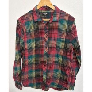 Billabong Mens Plaid Flannel Button Down Shirt Red Green Yellow Small